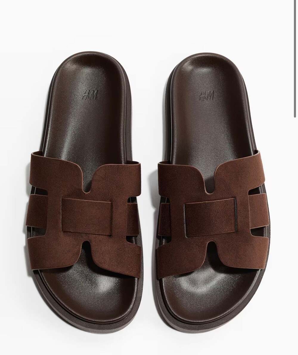 H&M Brown Suede Cut-out Slide Sandals Size 8